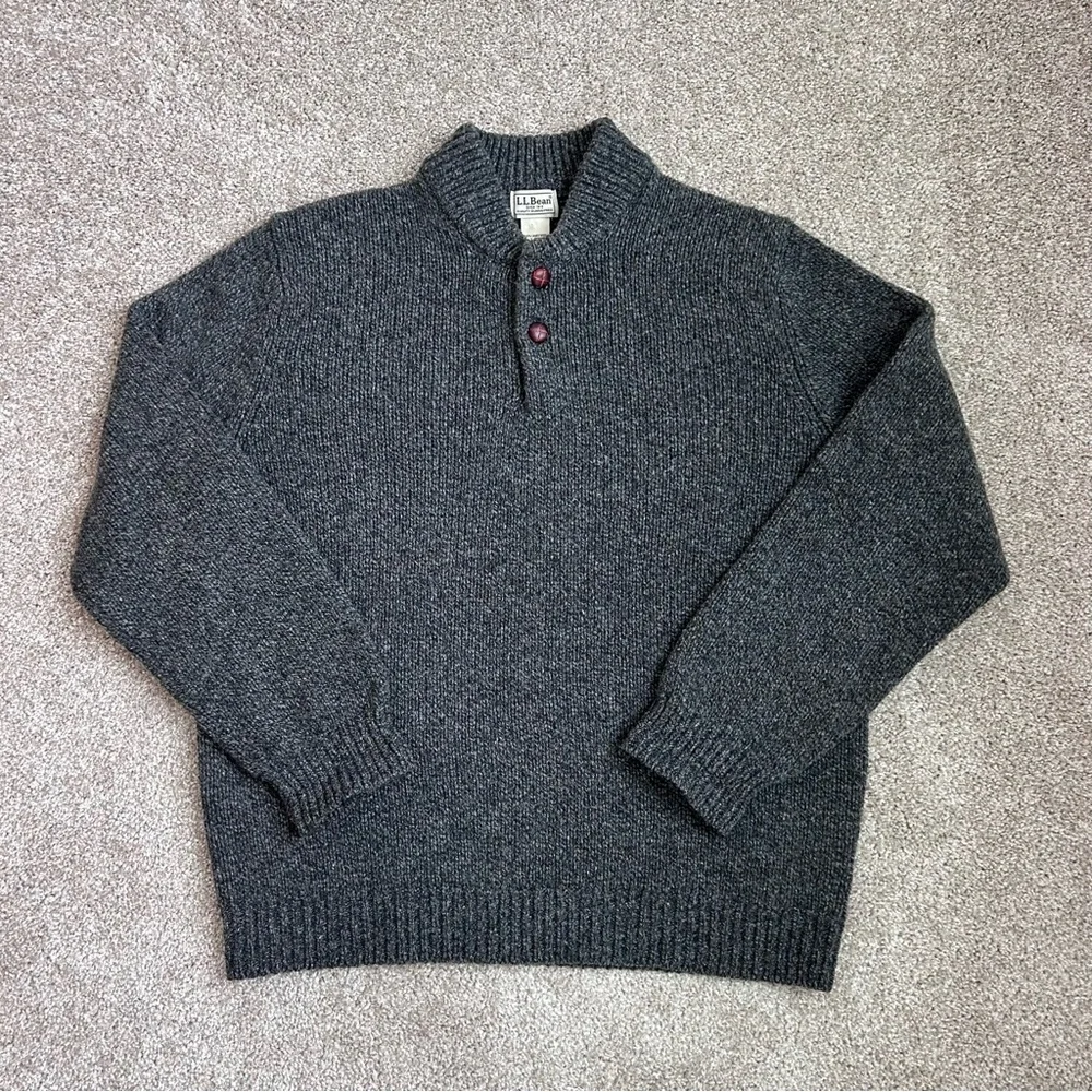 LL Bean Mens 100% Lamb's Wool Knit Henley Pullover Sweater Size Lg 285174 - Picture 1 of 8